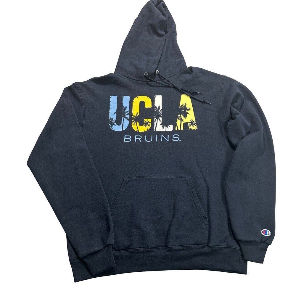 Champion UCLA Bruins Hoodie Mens Medium Black Palm Tree Graphic Pullover